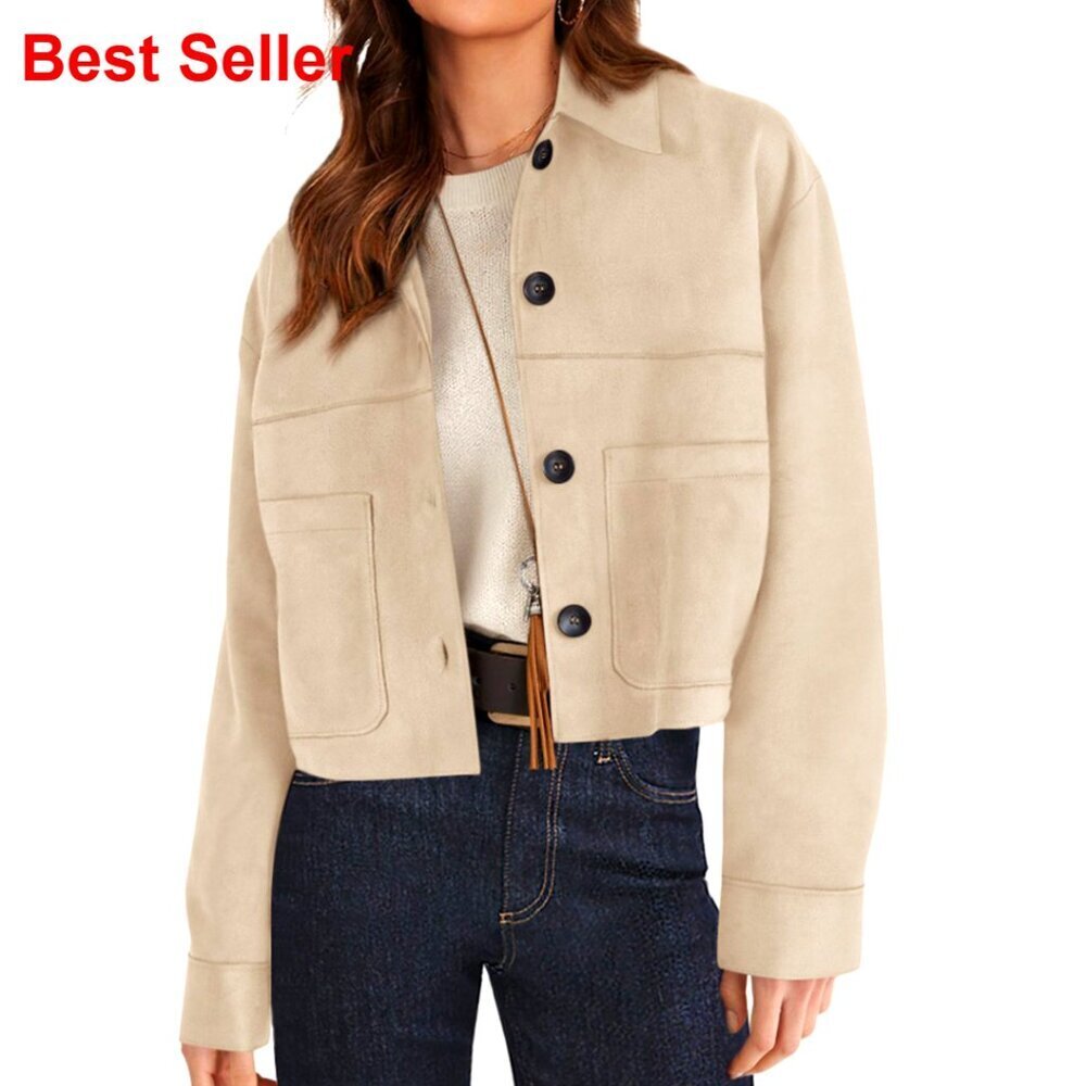 Faux Suede Cropped Jacket Casual Lightweight Fall Winter Outerwear